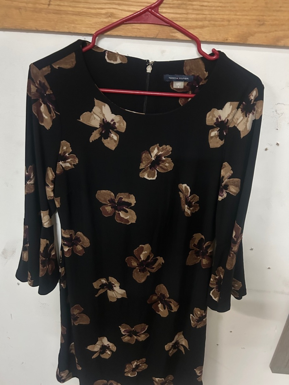 Tommy Hilfiger Black Floral Shift Dress with Brown Blossoms